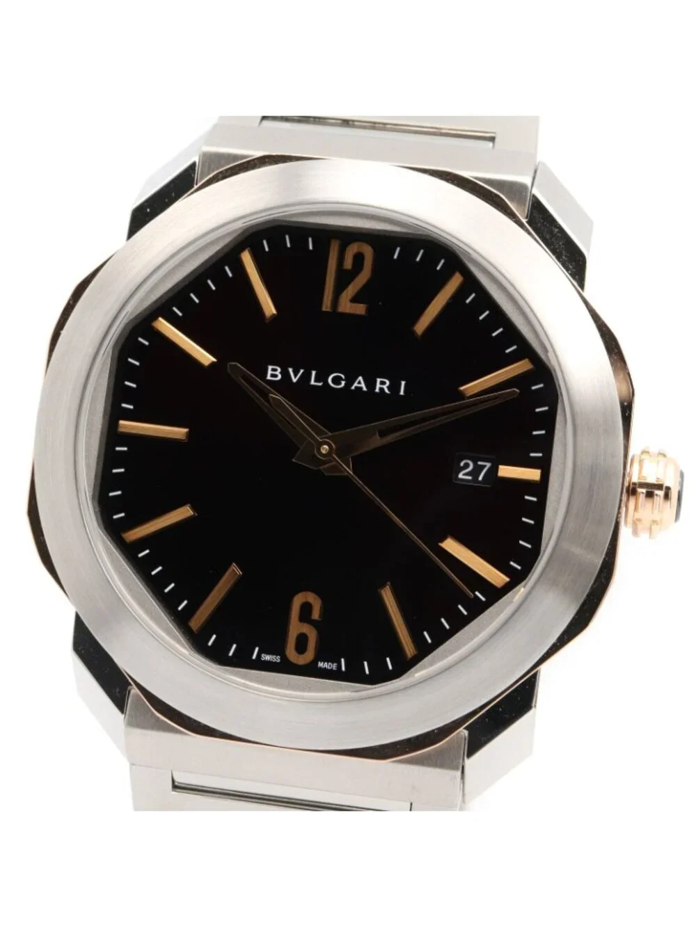 Bvlgari Watch Octo Black 18K Pink Gold Stainless Steel